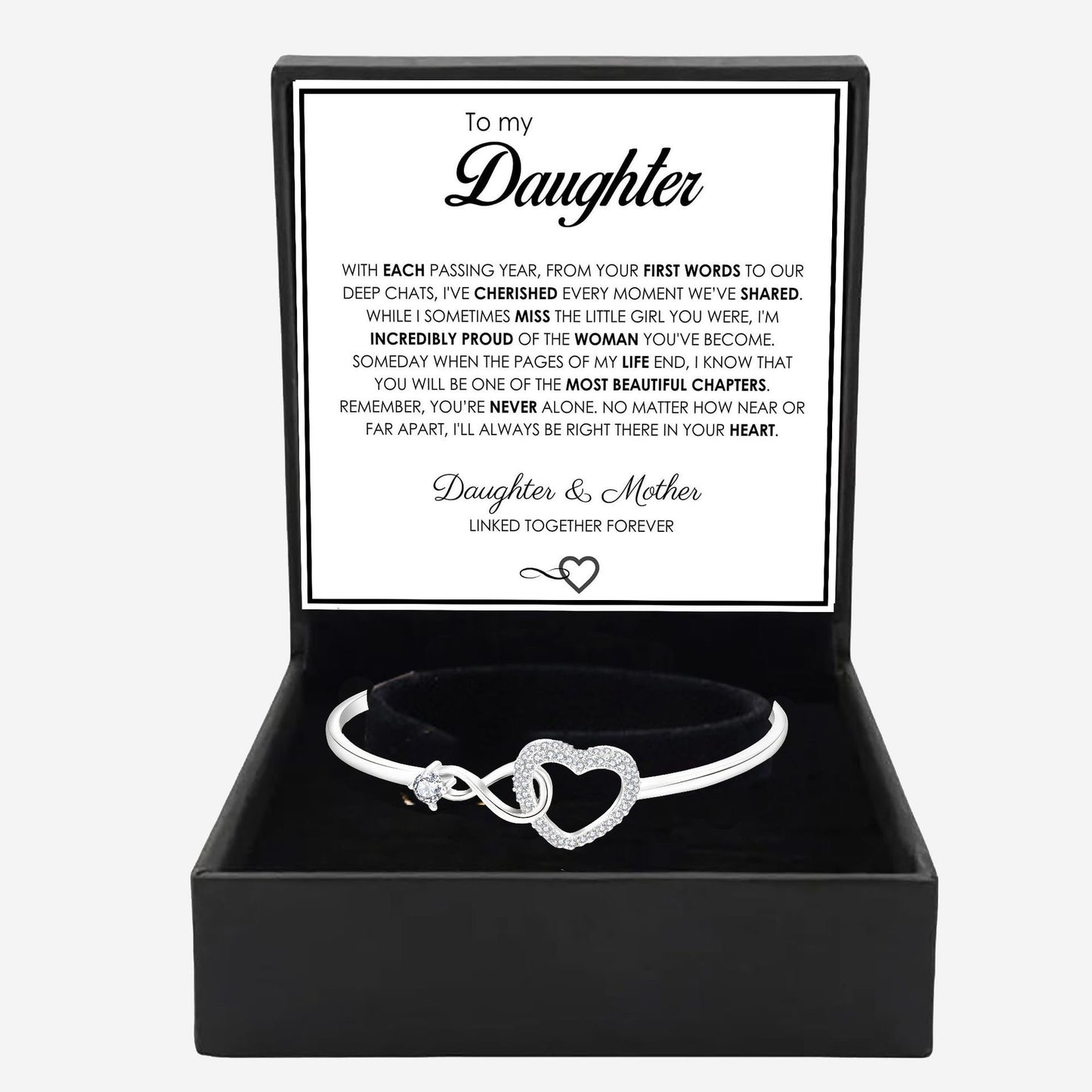 To My Daughter from Mom - Infinity Heart Bracelet - Forever Linked Together Gift
