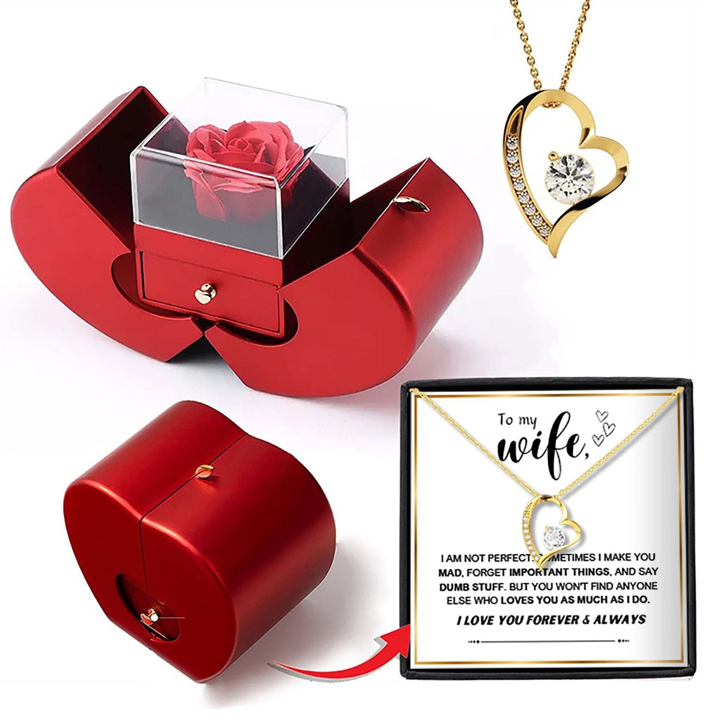 To My Wife Necklace - Love Heart Necklace - Eternal Rose Gift Box