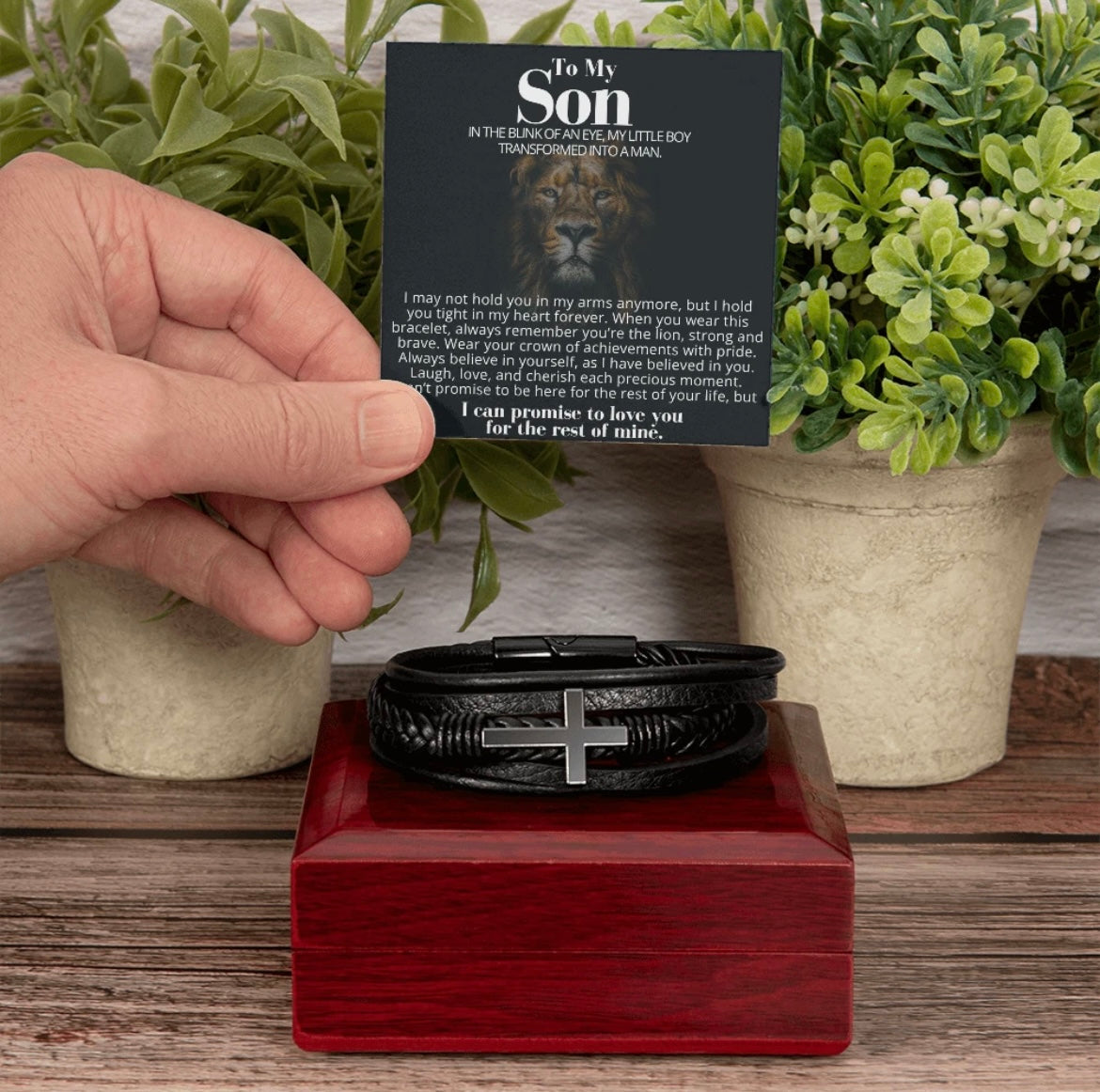To My Son - Cross Bracelet - You Are the Lion Message Card Gift