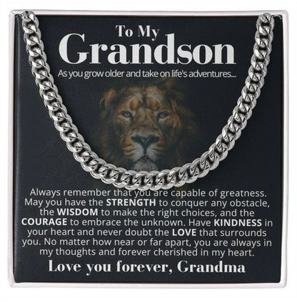 To My Grandson - Cuban Link Necklace From Grandma - You Are Always Cherished Message Card Gift