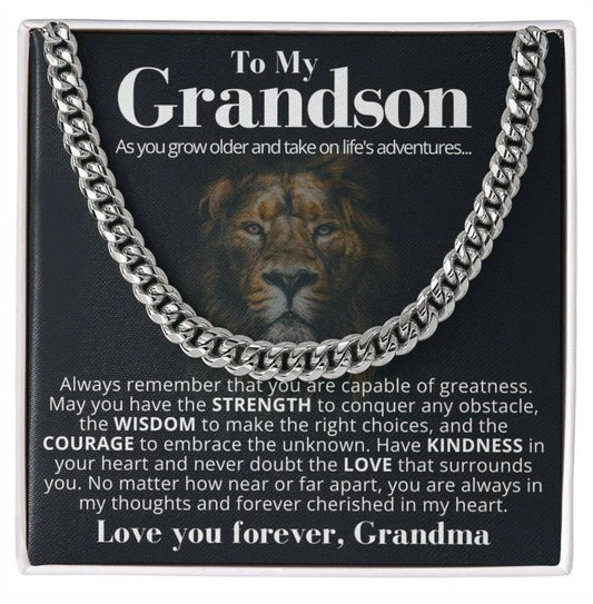 To My Grandson - Cuban Link Necklace From Grandma - You Are Always Cherished Message Card Gift