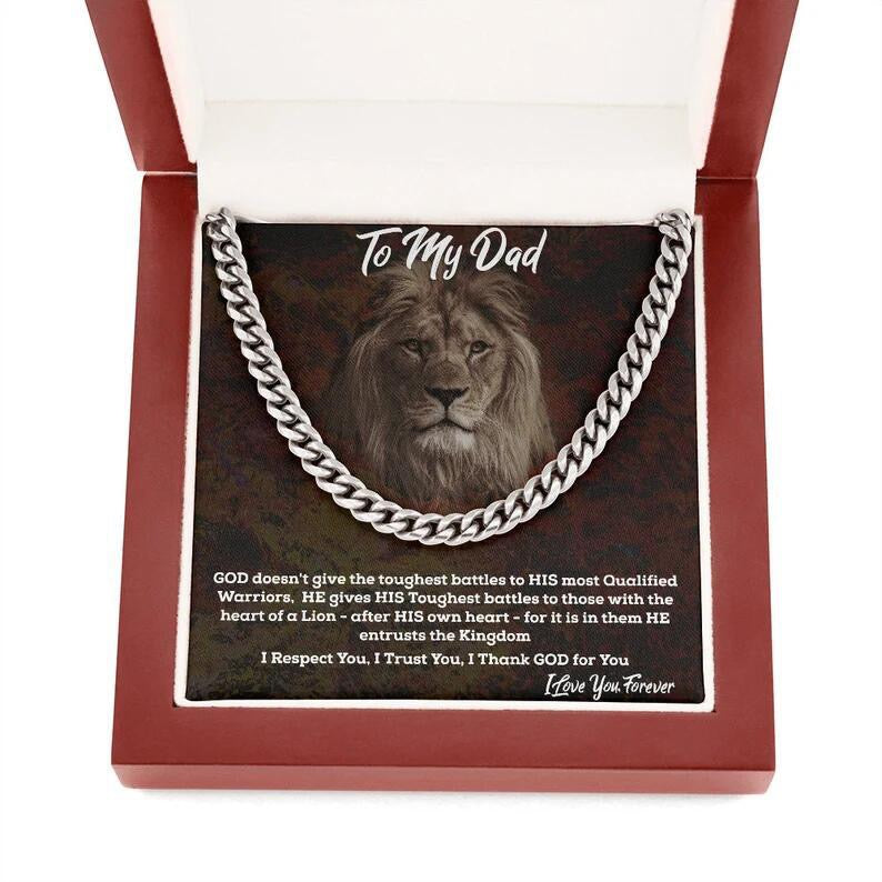 To My Dad - Cuban Link Necklace - Proud to Have You as Dad Message Card Gift