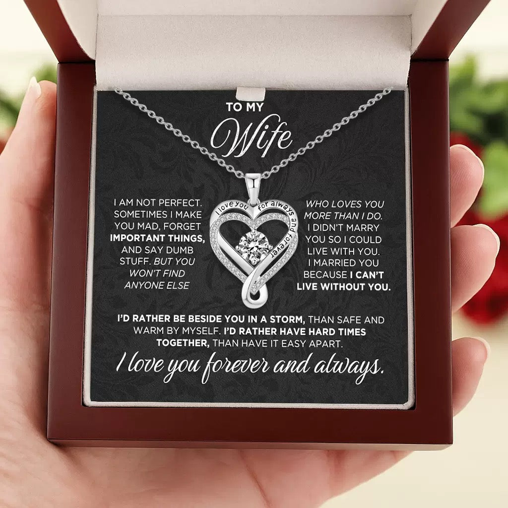 To My Wife - Double Hearts Necklace - Rather Beside You Christmas Anniversary Valentine's Day Gift