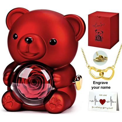 To My Soulmate - Custom Interlinked Hearts Necklace - Eternal Rose Bear Box