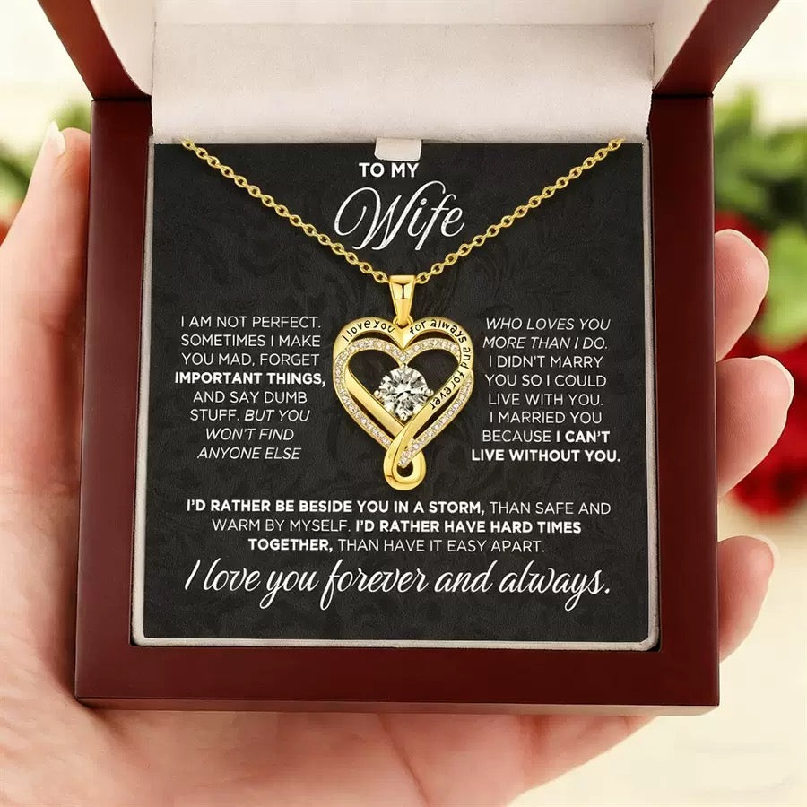To My Wife - Double Hearts Necklace - Rather Beside You Christmas Anniversary Valentine's Day Gift