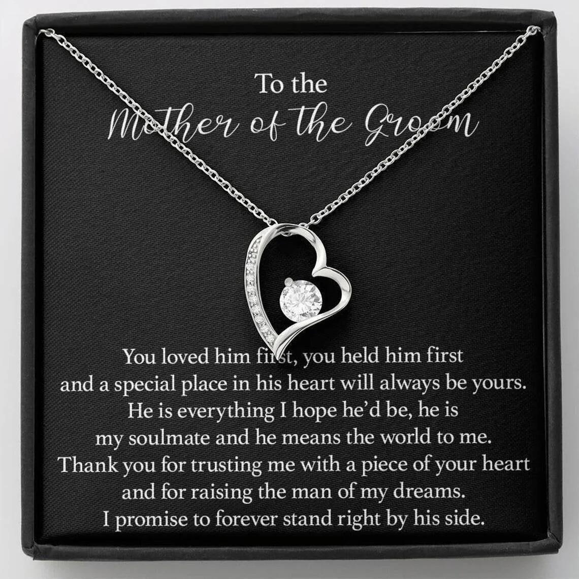 To the Mother of the Groom - Love Heart Necklace - Thank You