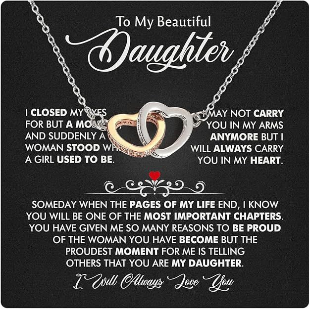 To My Daughter - Linked Hearts Necklace - Always Love You Message Card Gift