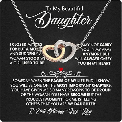 To My Daughter - Linked Hearts Necklace - Always Love You Message Card Gift