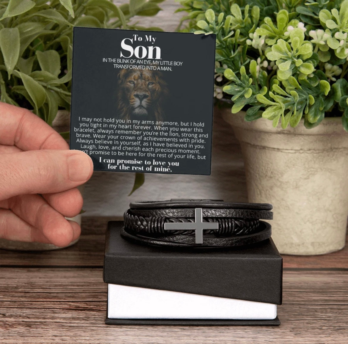 To My Son - Cross Bracelet - You Are the Lion Message Card Gift