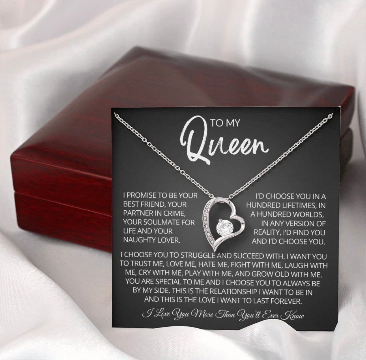 To My Queen Necklace - Love Heart Necklace - I Choose You Gift from Husband