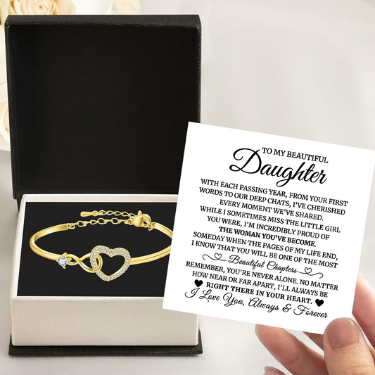 To My Daughter from Dad - Infinity Heart Bracelet - Right There In Your Heart Message Card Gift