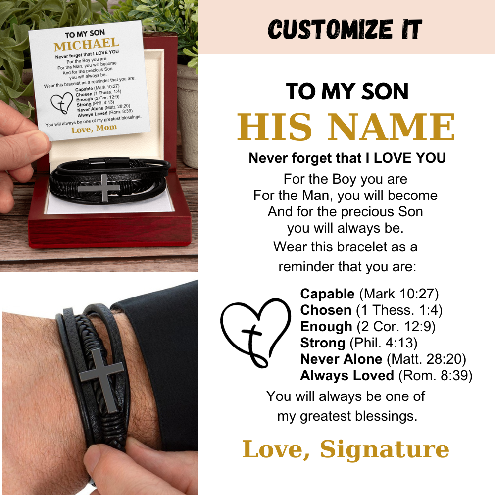 You Are Always Loved - Cross Bracelet Gift for Son