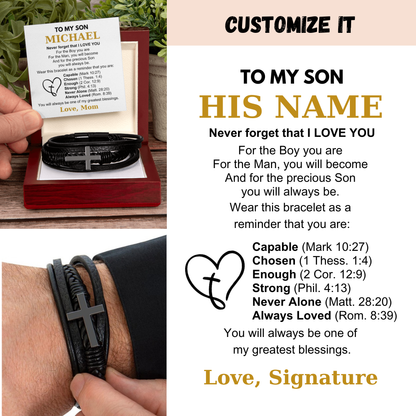 You Are Always Loved - Cross Bracelet Gift for Son