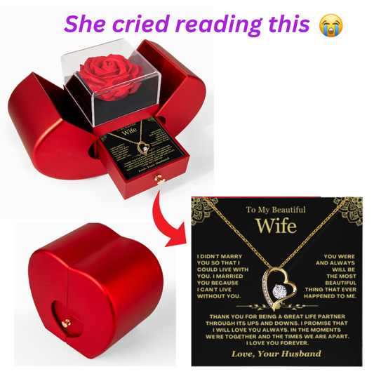 To My Wife Necklace - Love Heart Necklace - Eternal Rose Gift Box  - Love You Always