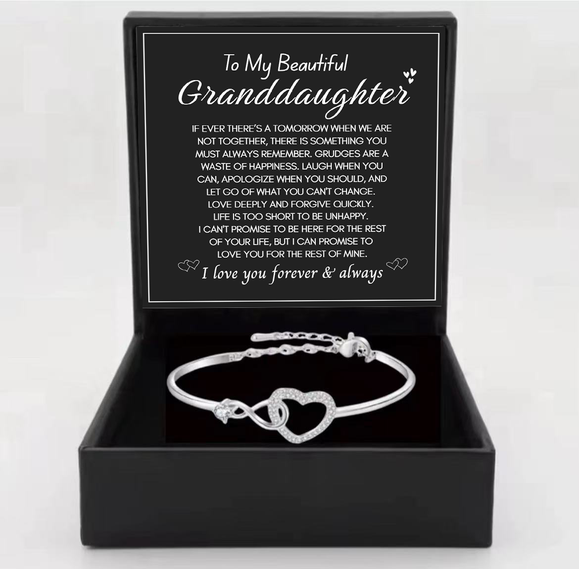 To My Granddaughter  - Infinity Heart Bracelet - I Love You Forever & Always