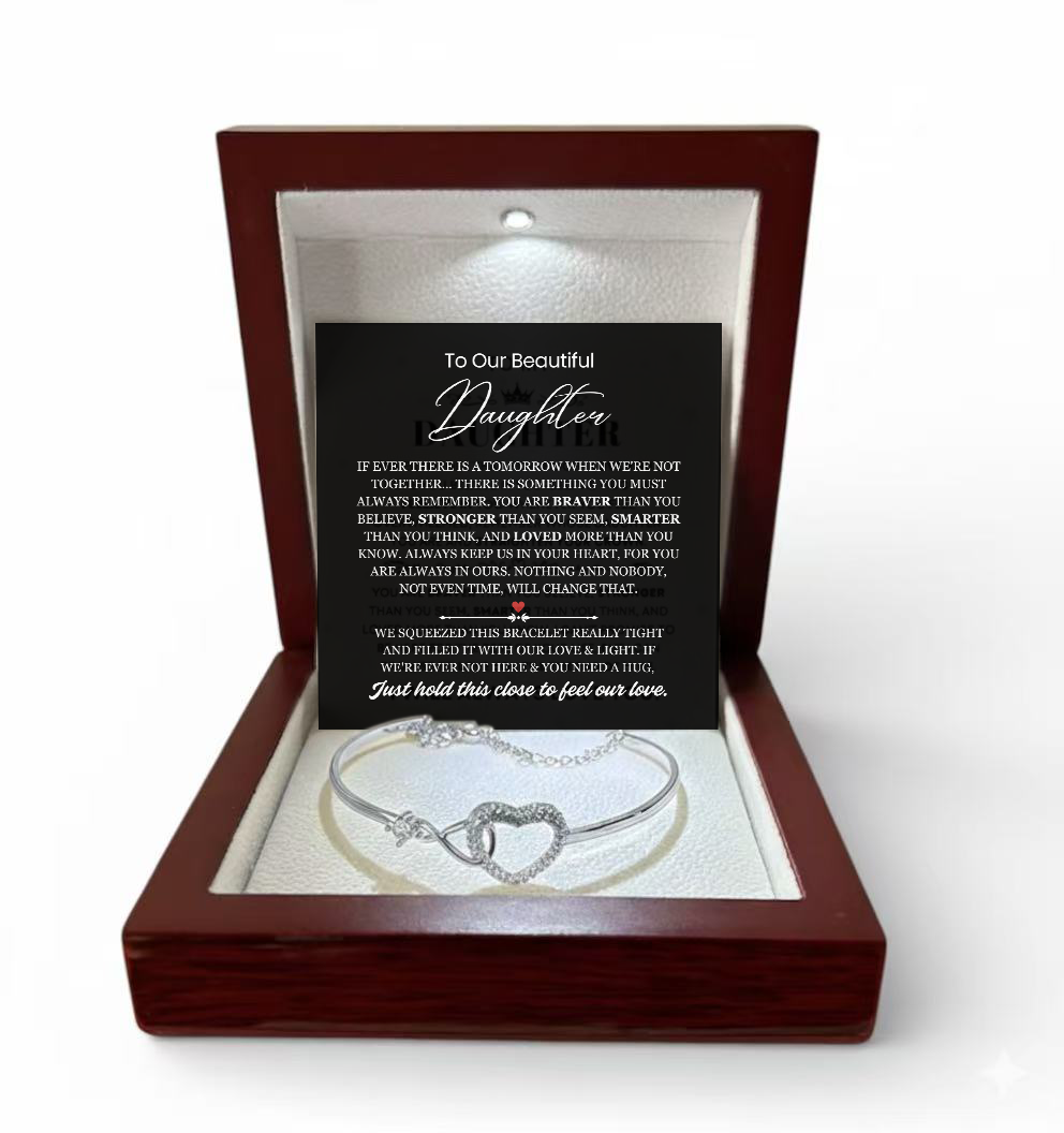 To My Daughter - Infinity Heart Bracelet - You Are Always In Our Heart Message Card Gift