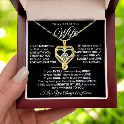 To My Wife - Double Hearts Necklace - Can't Live Without You Christmas Anniversary Valentine's Day Gift