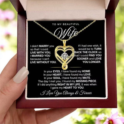To My Wife - Double Hearts Necklace - Can't Live Without You Christmas Anniversary Valentine's Day Gift