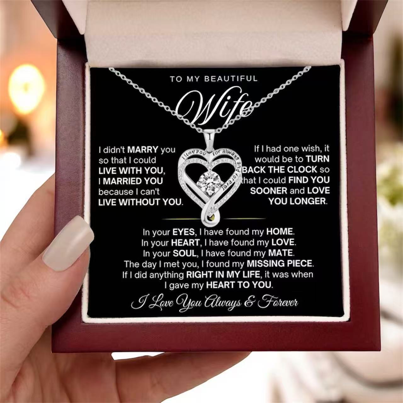 To My Wife - Double Hearts Necklace - Can't Live Without You Christmas Anniversary Valentine's Day Gift