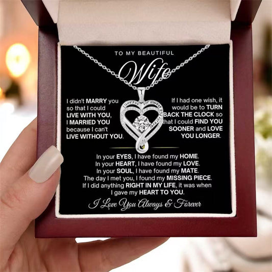 To My Wife - Double Hearts Necklace - Can't Live Without You Christmas Anniversary Valentine's Day Gift