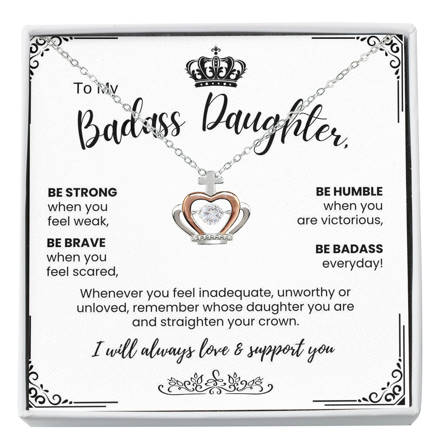 To My Badass Daughter - Crown Necklace - Straighten Your Crown Gift