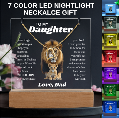 To My Daughter Necklace from Dad - Acrylic Plaque Nightlight LED Lamp Heartfelt Message gift