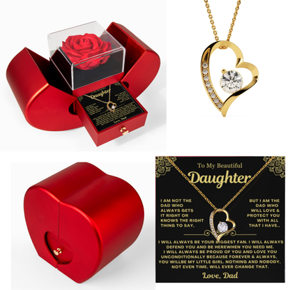 To My Daughter Necklace from Dad - Love Heart Necklace - Eternal Rose Gift Box