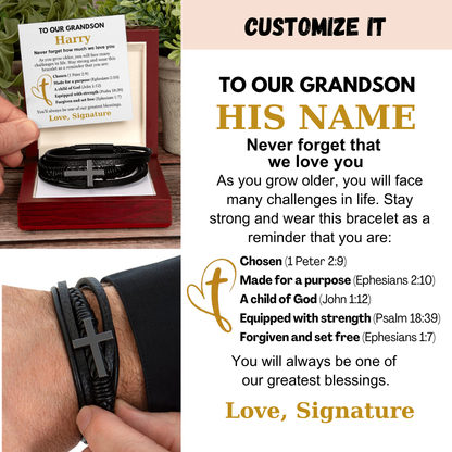 You Are One Of Our Greatest Blessings - Cross Bracelet Gift for Grandson