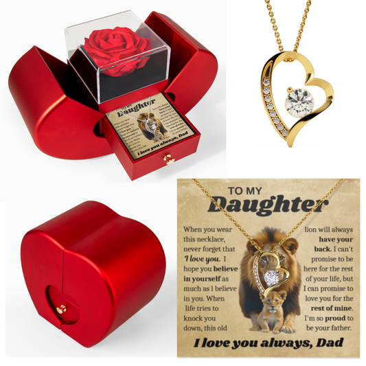 To My Daughter Necklace from Dad - Love Heart Necklace - Eternal Rose Gift Box