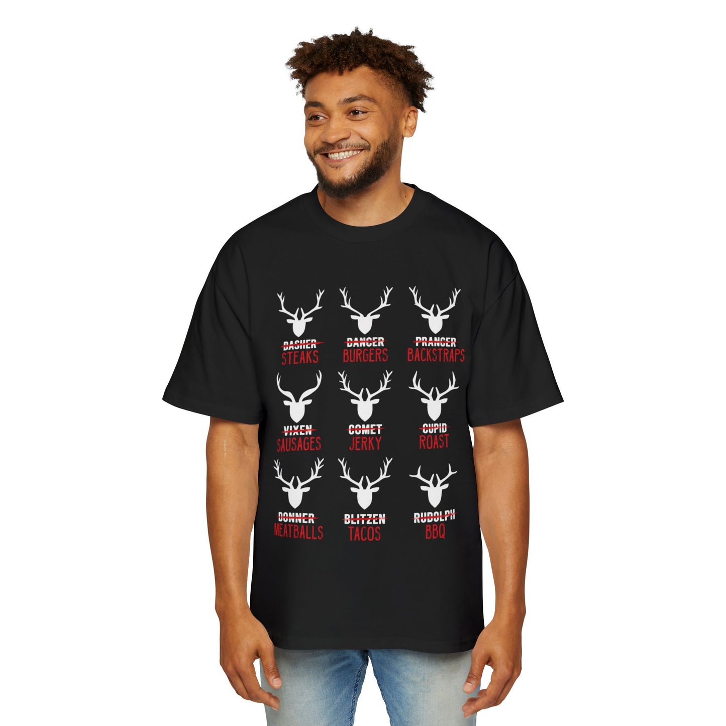 Reindeer Steaks, Jerky & Burgers Hunting Tee - Funny Hunter Christmas T-Shirt