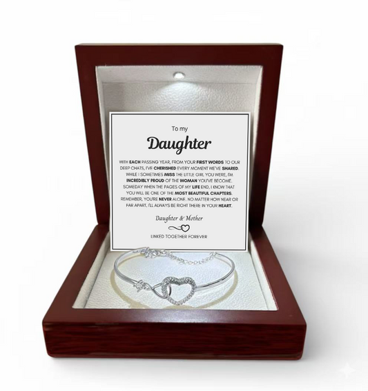 To My Daughter - Infinity Heart Bracelet - Forever Linked Together Message Card Gift