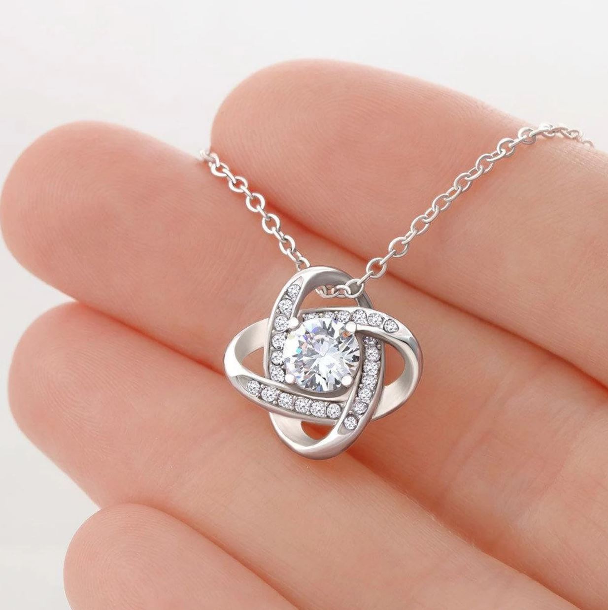 To My Bonus Daughter - Love Knot Necklace - Family At Heart Message Card Gift