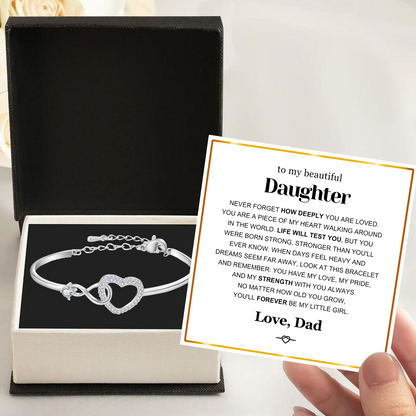 To My Daughter - Infinity Heart Bracelet - You Have My Strength Message Card Gift