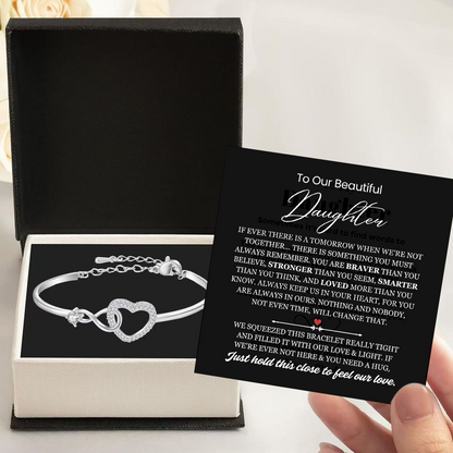 To My Daughter - Infinity Heart Bracelet - You Are Always In Our Heart Message Card Gift