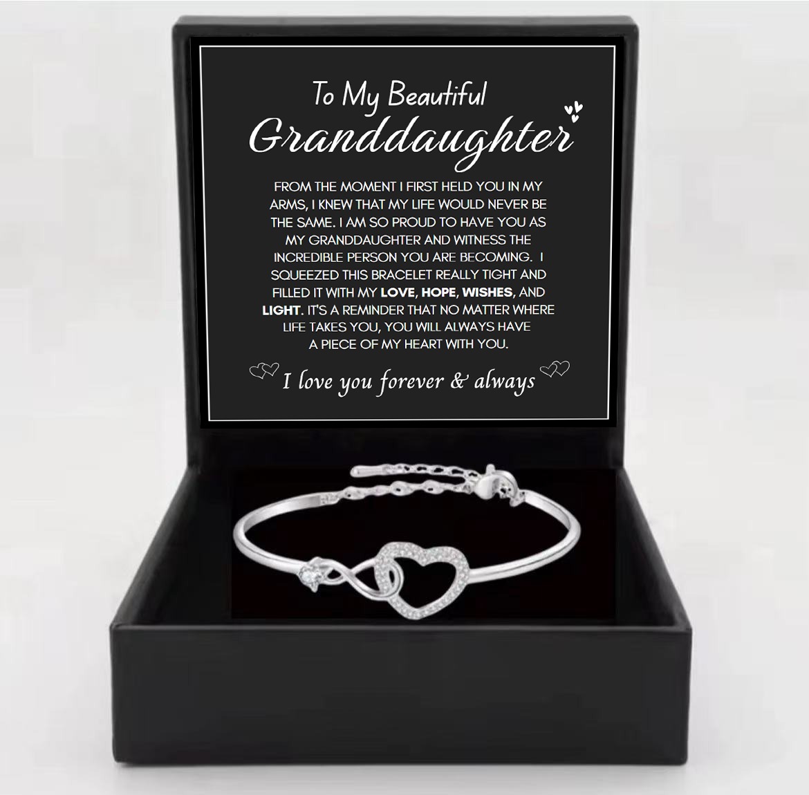 To My Granddaughter - Infinity Heart Bracelet - I Love You Forever & Always