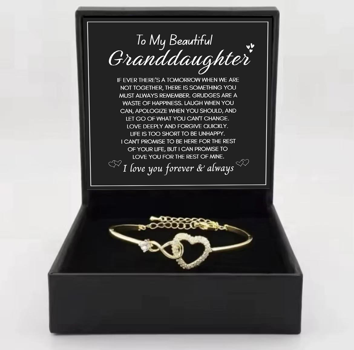 To My Granddaughter  - Infinity Heart Bracelet - I Love You Forever & Always
