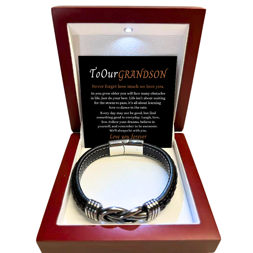 To My Grandson - Forever Linked Bracelet - Never Forget I Love You Message Card Gift