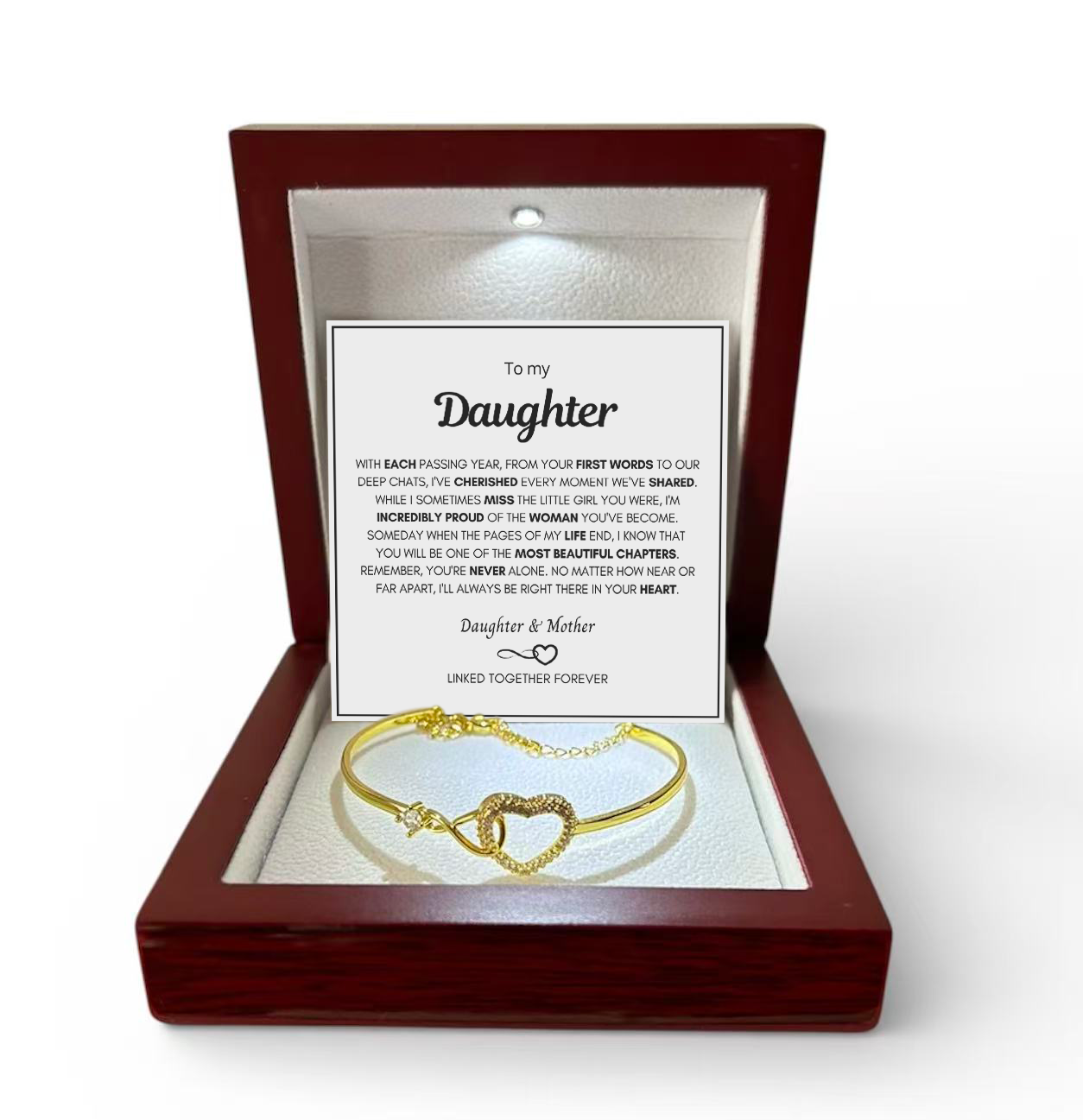 To My Daughter - Infinity Heart Bracelet - Forever Linked Together Message Card Gift