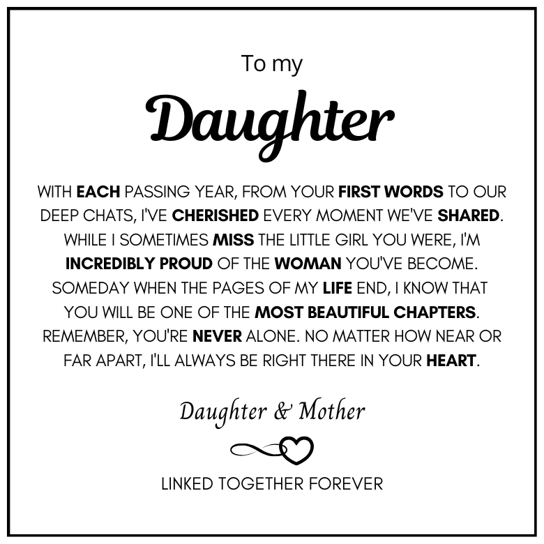 To My Daughter - Infinity Heart Bracelet - Forever Linked Together Message Card Gift