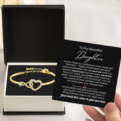 To My Daughter - Infinity Heart Bracelet - You Are Always In Our Heart Message Card Gift