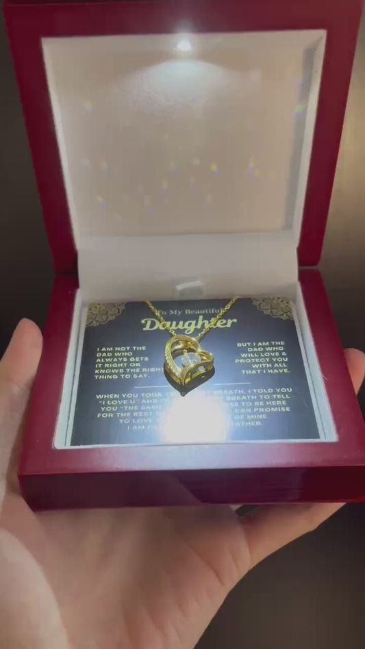 To My Daughter Necklace from Dad - Love Heart Necklace - Proud Father Message Card Gift