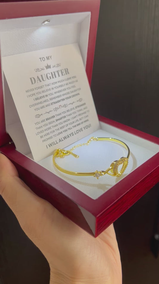To My Daughter - Infinity Heart Bracelet - I Will Always Love You Message Card Gift
