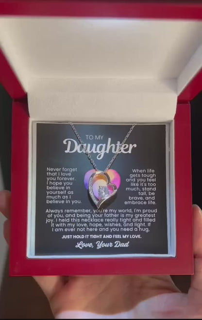 To My Daughter Necklace from Dad - Love Heart Necklace - You Are My World Gift D2