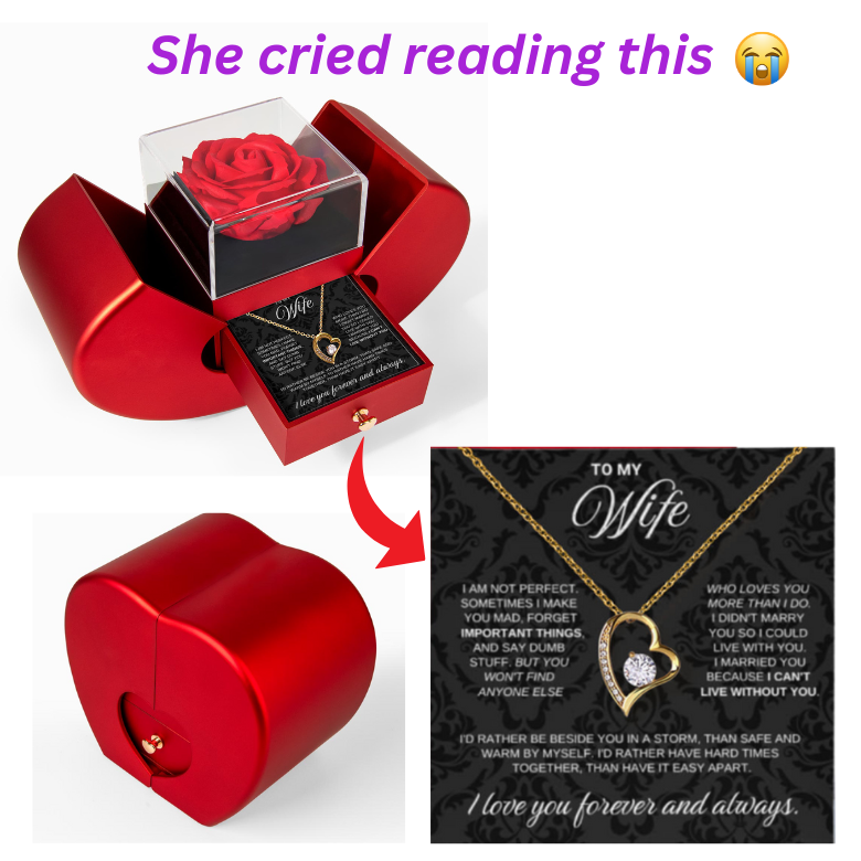 To My Wife Necklace - Love Heart Necklace - Eternal Rose Gift Box  - Rather Beside You