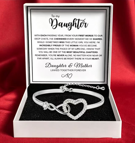 To My Daughter - Infinity Heart Bracelet - Forever Linked Together Message Card Gift