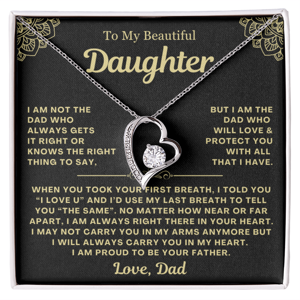 To My Daughter Necklace from Dad - Love Heart Necklace - Proud Father Message Card Gift