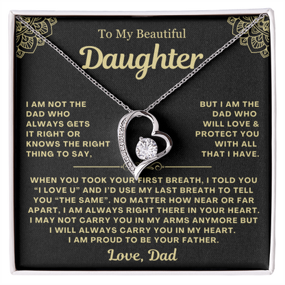 To My Daughter Necklace from Dad - Love Heart Necklace - Proud Father Message Card Gift