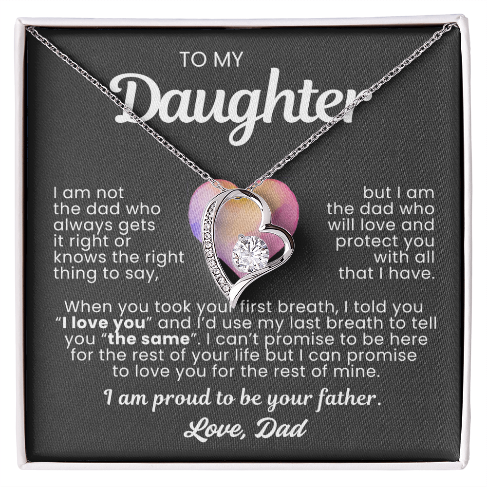 To My Daughter Necklace from Dad - Love Heart Necklace - Proud Father Message Card Gift