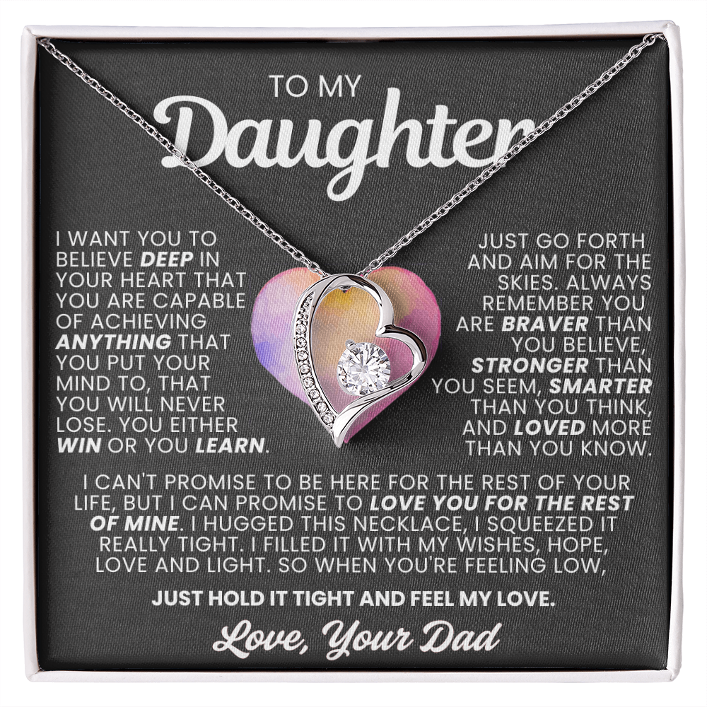 To My Daughter Necklace from Dad - Love Heart Necklace - More Loved Than You Know