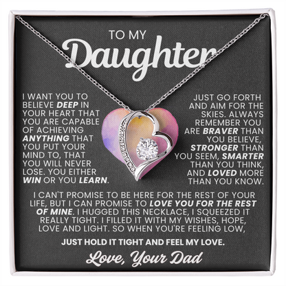 To My Daughter Necklace from Dad - Love Heart Necklace - More Loved Than You Know